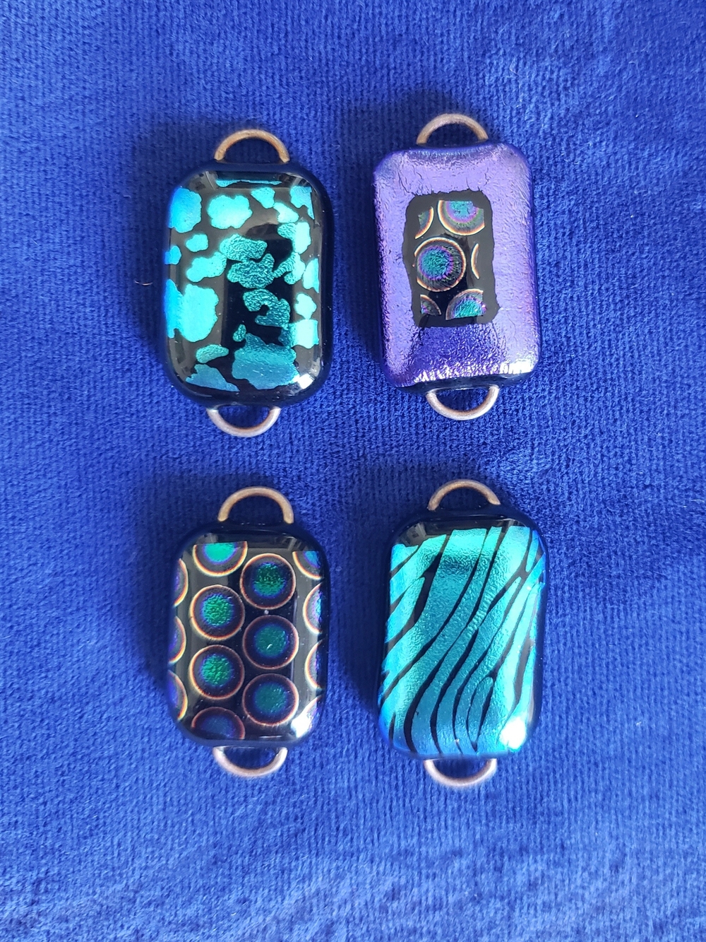Handmade Dichroic Glass Connectors in Teal & Purple